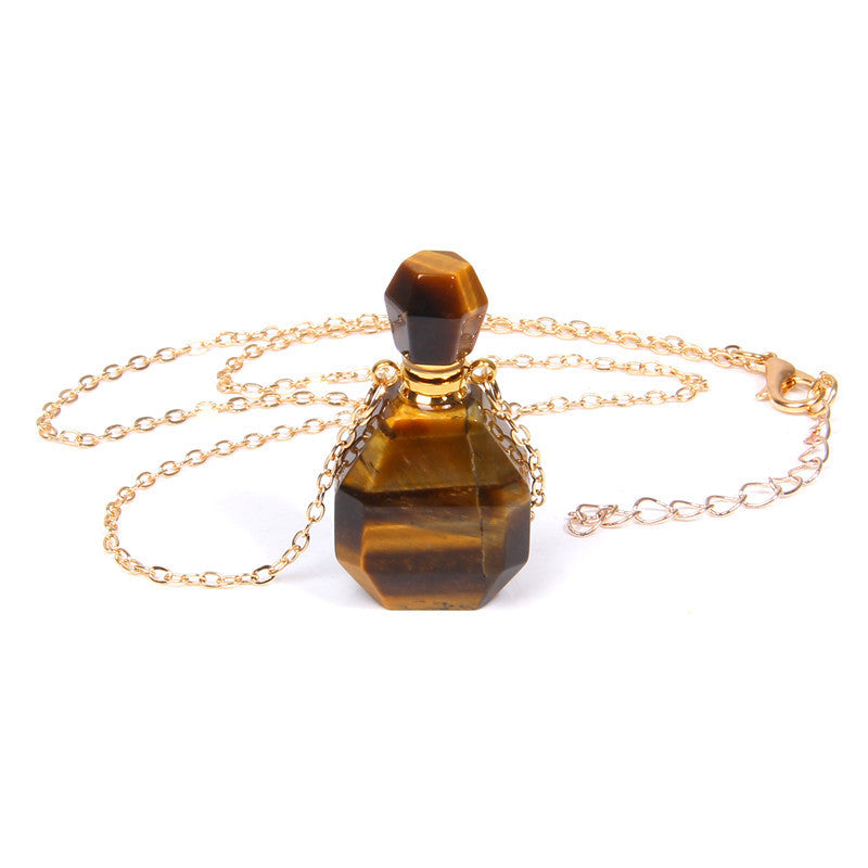 Crystal Perfume Bottle Pendant Necklace - Gold Plated Unisex Design