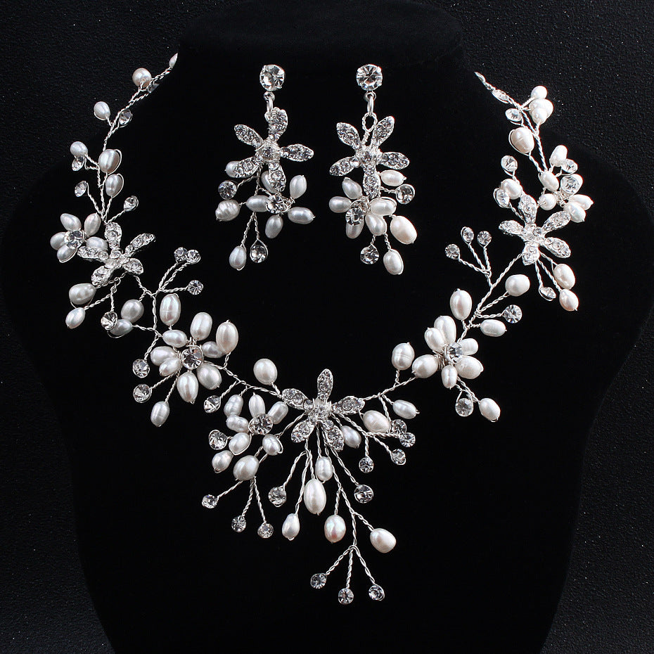 Floral Pearl & Austrian Crystal Wedding Jewelry Set