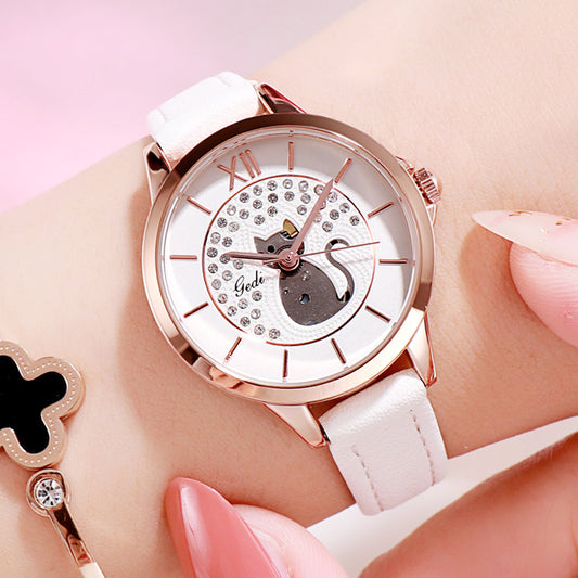 Girls' Quartz Wristwatch with Cat Design