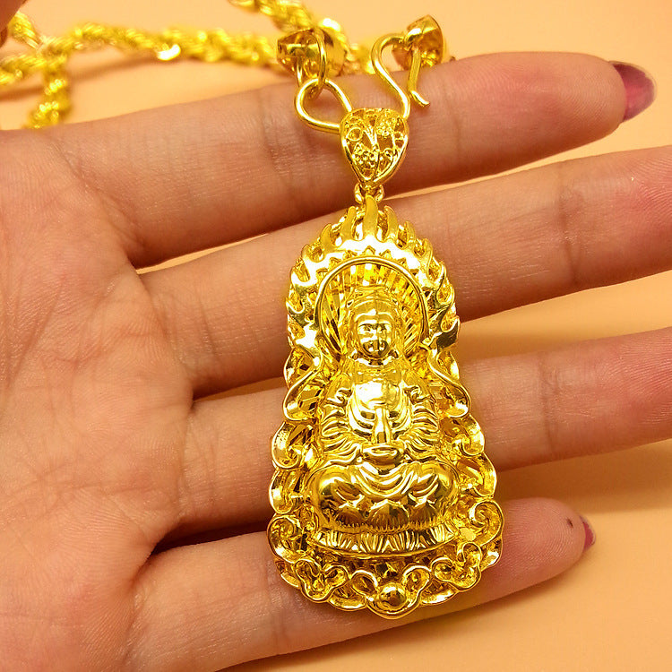 Sacred Radiance: 24K Gold Plated Buddha Amulet with Hemp Rope Chain