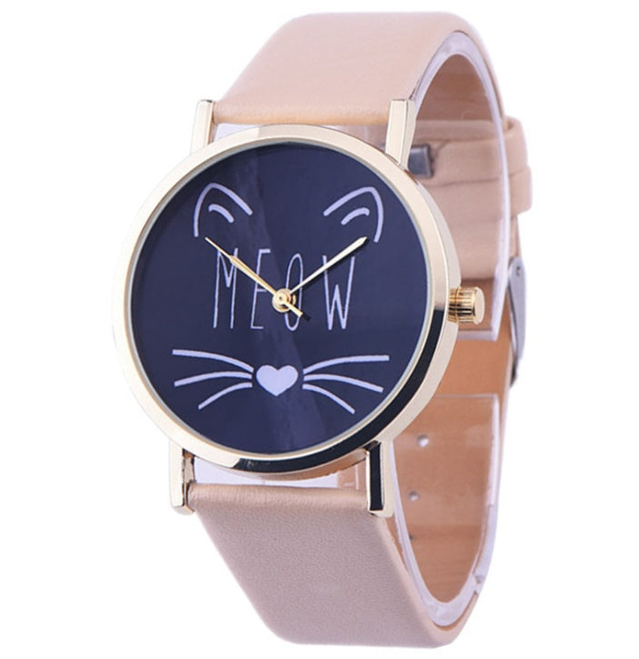 Charming Cat Pattern PU Leather Quartz Watch
