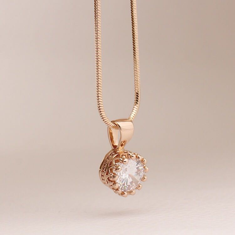 Rose Gold Plated CZ Flower Designer Pendant Set with White Stones