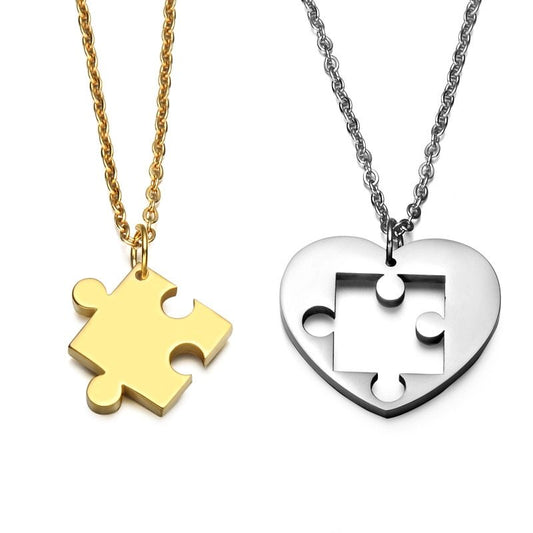 Glossy Heart Puzzle Couple Necklace