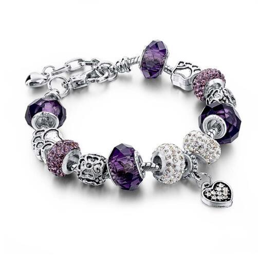 Crystal Beaded Snake Chain Charm Bracelet