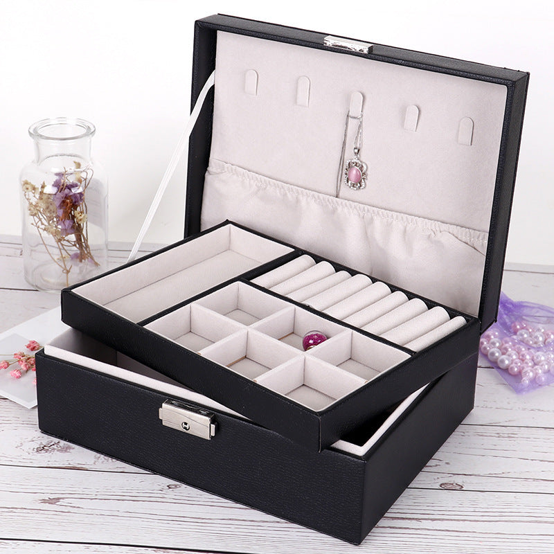 PU Leather Double-Layer Jewelry Storage Box