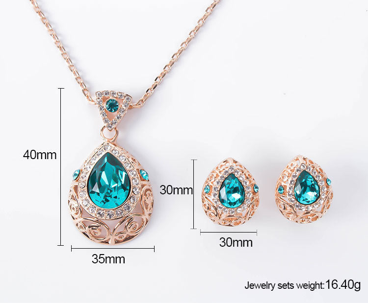 Gold-Plated Rhinestone & Blue Crystal Jewelry Set