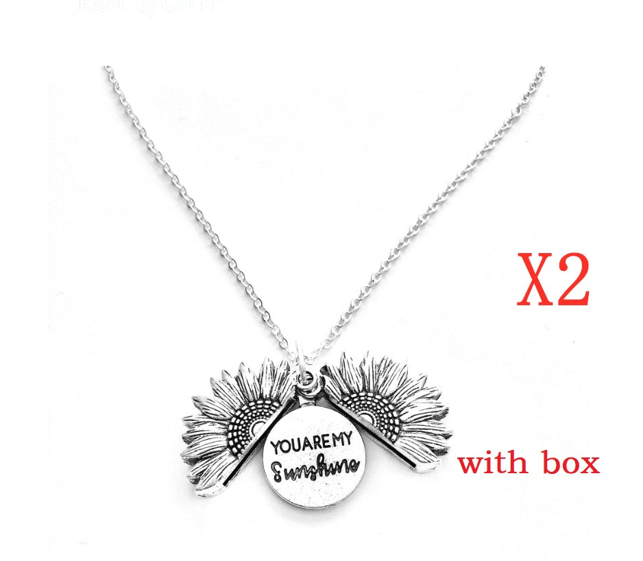 Sunflower Pendant Necklace with Engraved Message