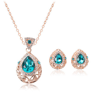 Gold-Plated Rhinestone & Blue Crystal Jewelry Set