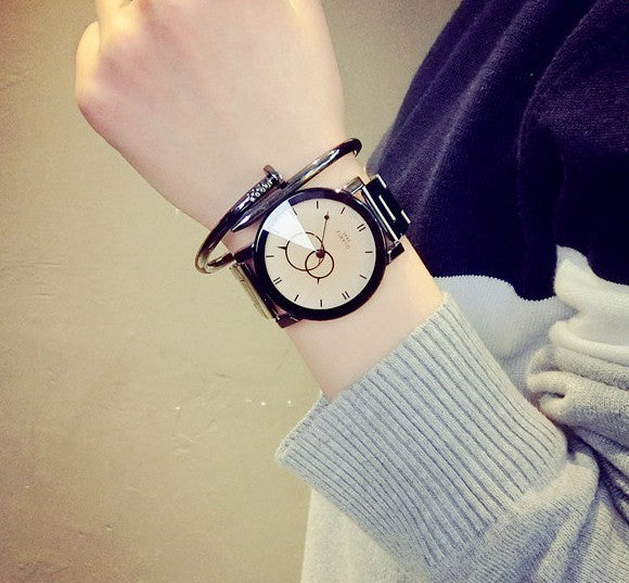 Classic Black Quartz Couple Watch