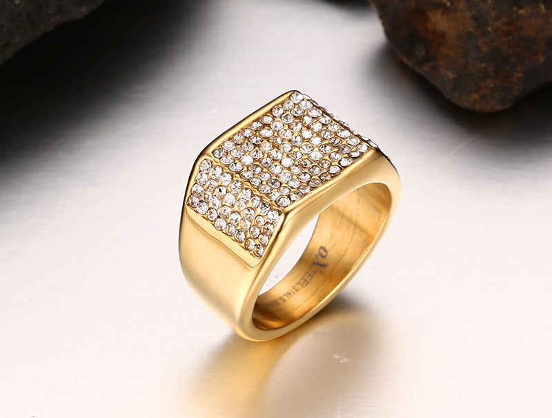 Men's Gold Stainless Steel Crystal Ring