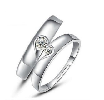 Silver Heart Diamond Couple's Ring