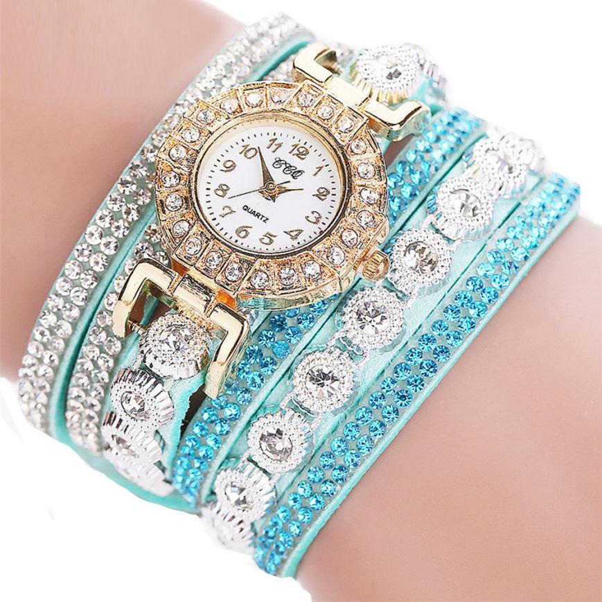 Fashionable Rhinestone PU Leather Bracelet Watch