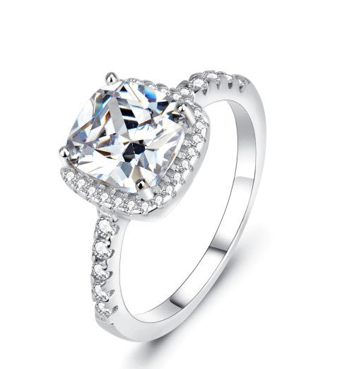 Cushion Cut Diamond Ring 925 Sterling Silver Cubic Zirconia