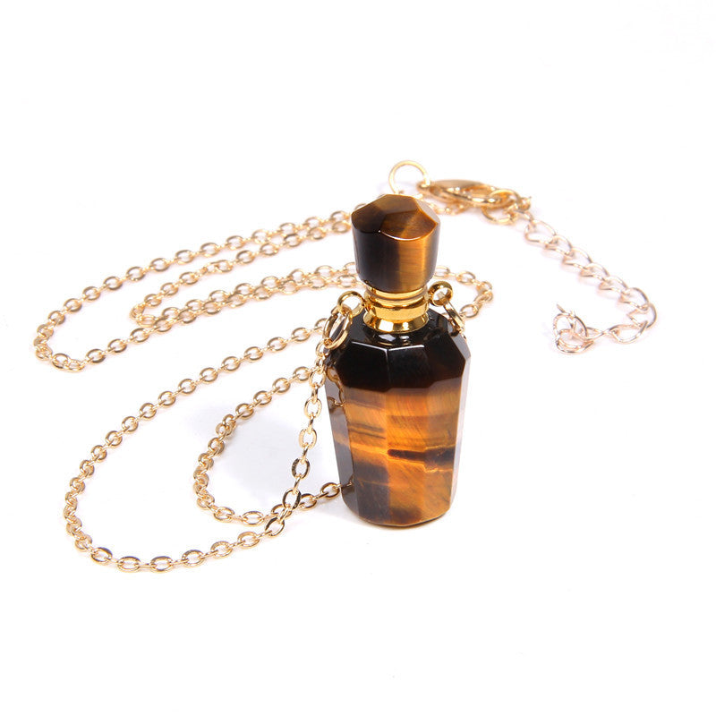 Crystal Perfume Bottle Pendant Necklace - Gold Plated Unisex Design