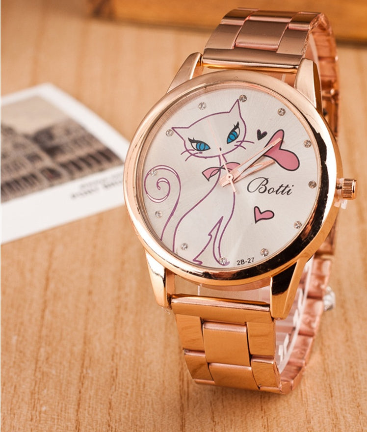 Elegant White Cat Alloy Quartz Watch