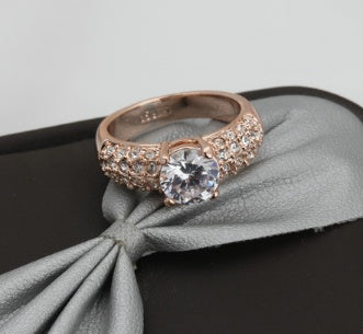 Luxurious Three-Row Zircon Rose Gold Engagement Ring