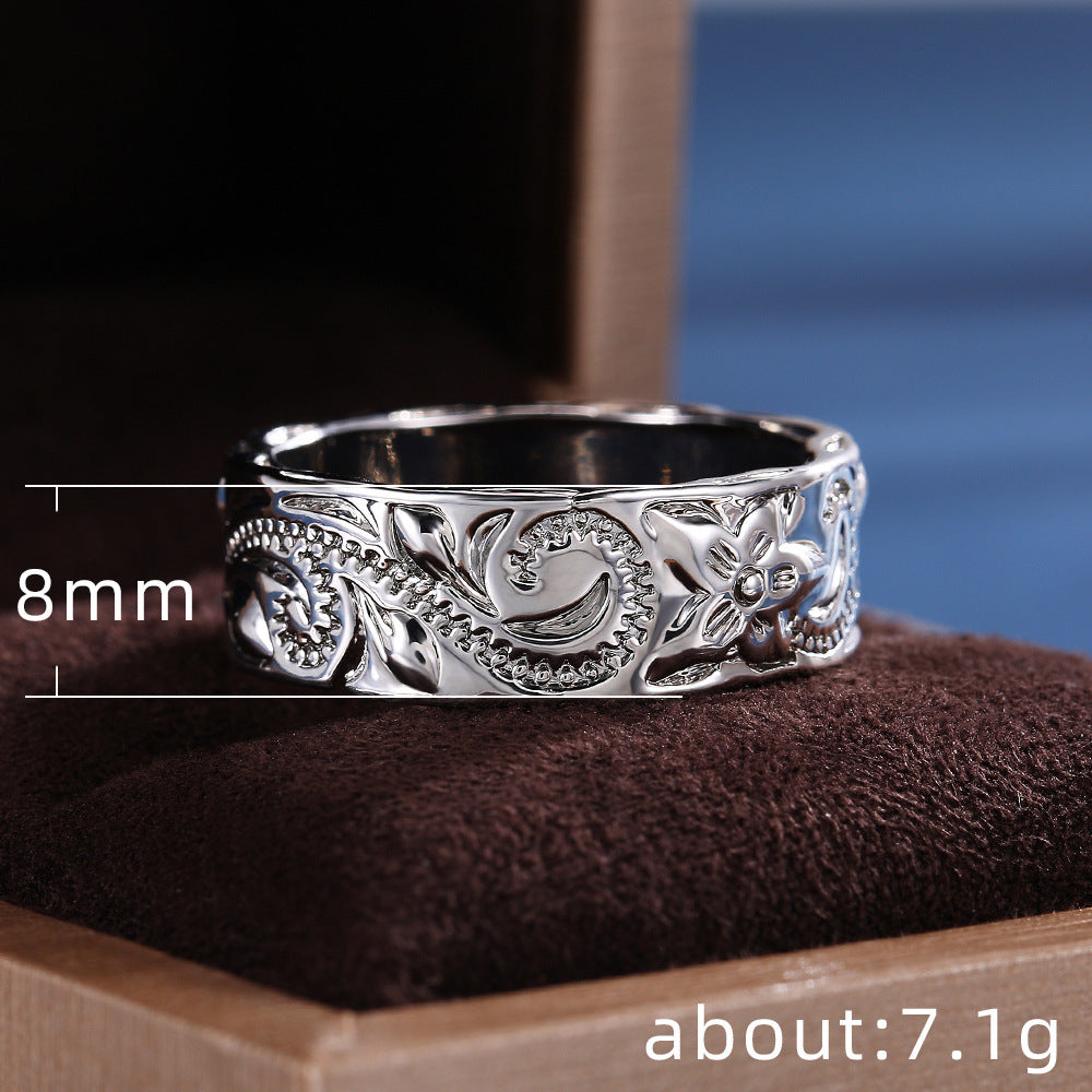 Simple Silver Ring - Retro Embossed Vines