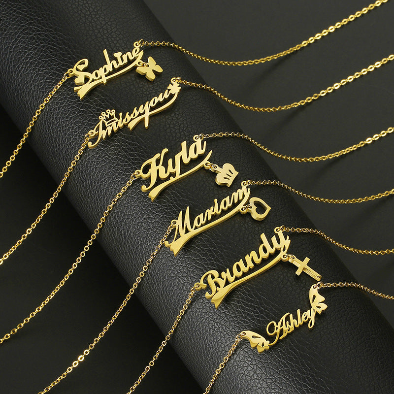 Customizable Name Necklace with Butterfly and Heart Accents