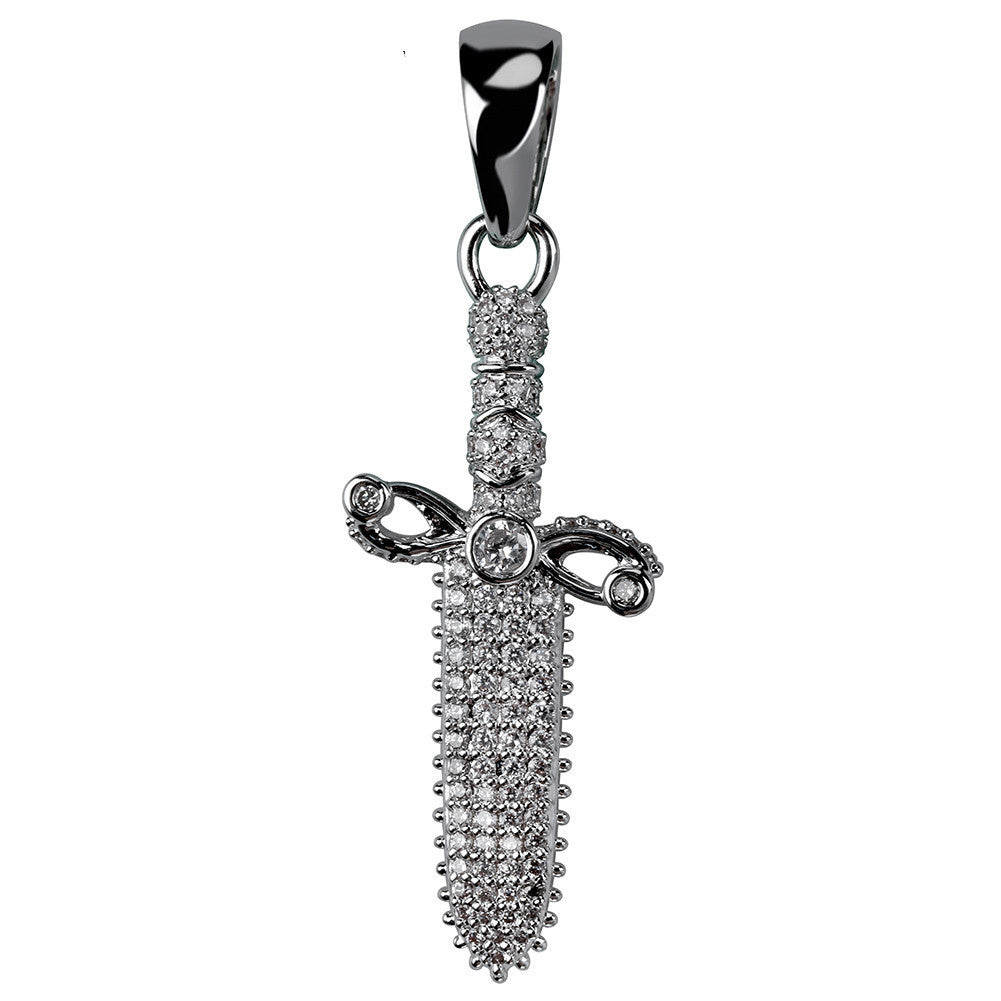 Dazzling Iced Out 925 Sterling Silver Dagger Pendant Necklace