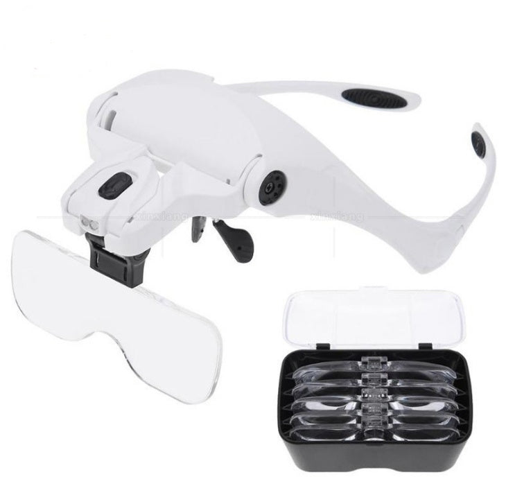 Eyewear Magnifier with LED Lamp: 1.0X-3.5X Adjustable 5-Lens Headband Loupe