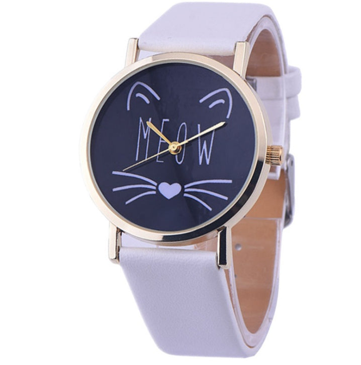 Charming Cat Pattern PU Leather Quartz Watch