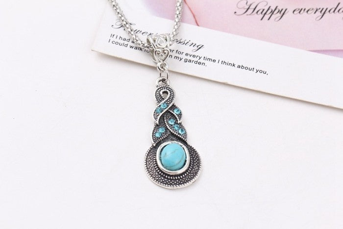 Vintage Bohemian Blue Crystal Turquoise Jewelry Set
