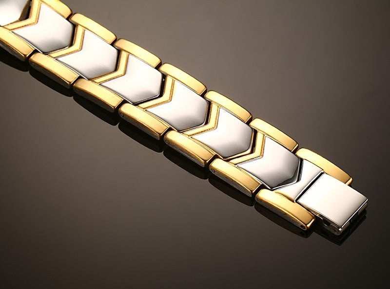 Gold Double Row Magnet Bracelet - Men's Titanium Steel