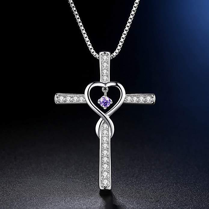 Infinity Love Christian Cross Birthstone Pendant Necklace