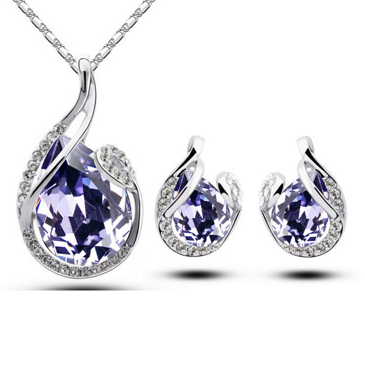 Elegant Water-Drop Rhinestone Necklace and Earrings Set