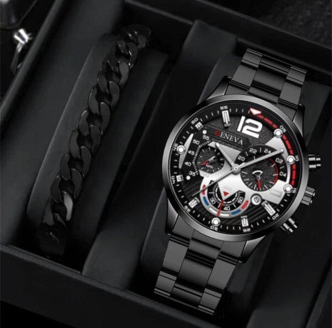 Men's Business Quartz Watch & Bracelet Set