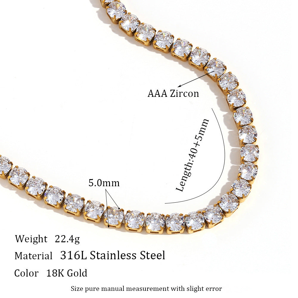 Sleek Gold-Plated Stainless Steel & Zircon Fashion Necklace and Bracelet