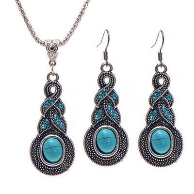 Vintage Bohemian Blue Crystal Turquoise Jewelry Set
