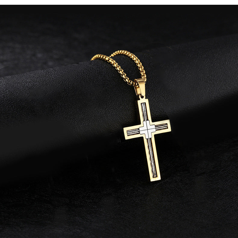 Men's Titanium Steel Wire Cross Pendant Necklace