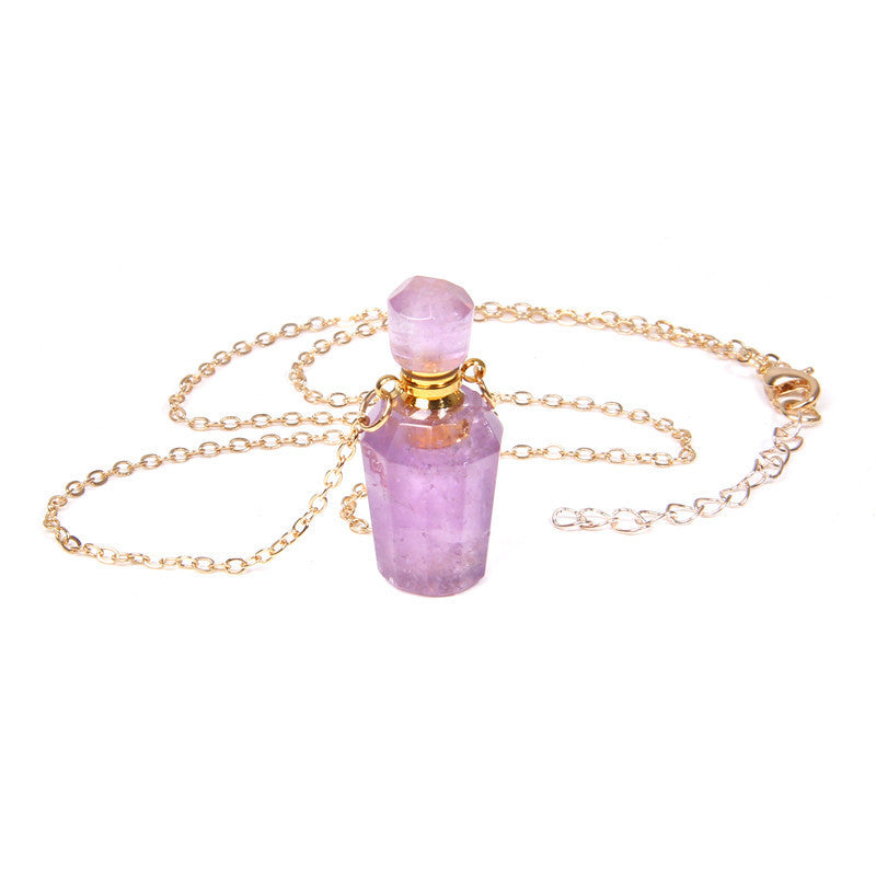 Crystal Perfume Bottle Pendant Necklace - Gold Plated Unisex Design