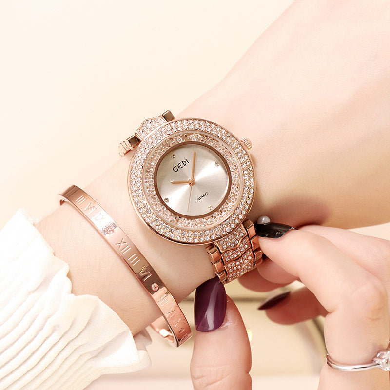 Elegant Women's Quartz Watch with Diamond-Accented Strap