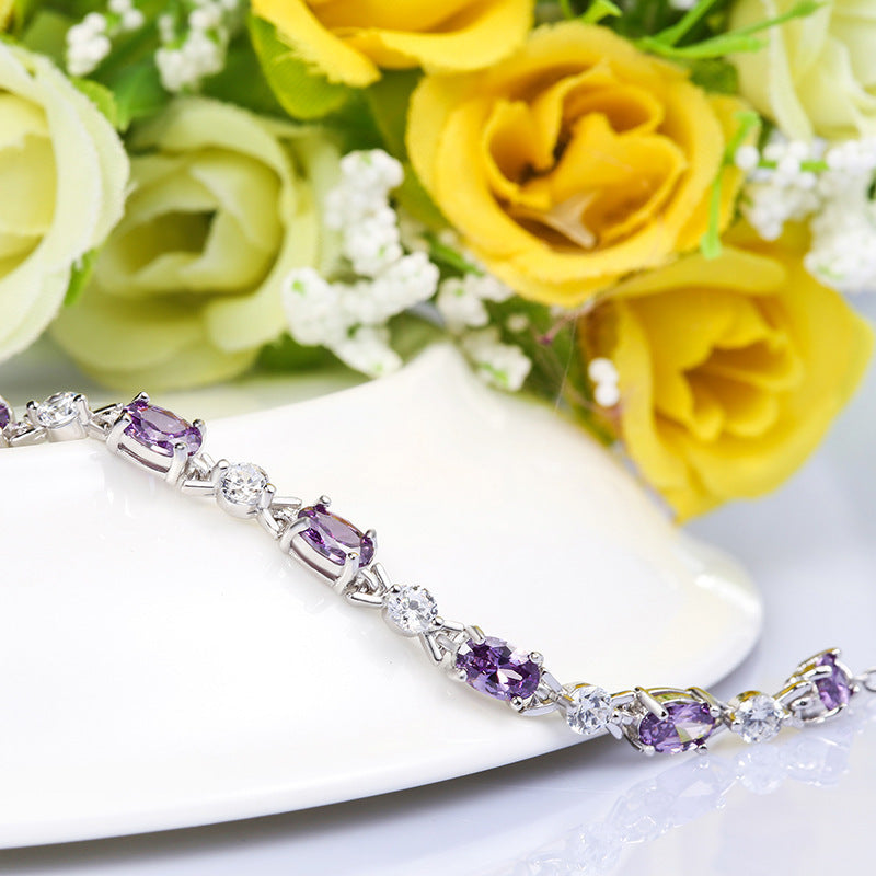 Amethyst Gemstone Silver Bracelet