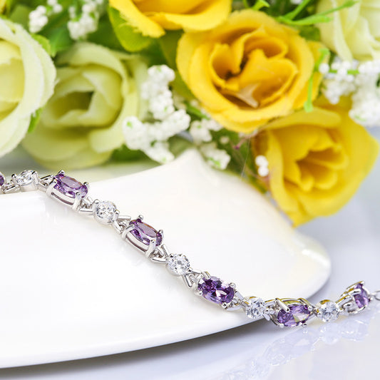 Amethyst Gemstone Silver Bracelet