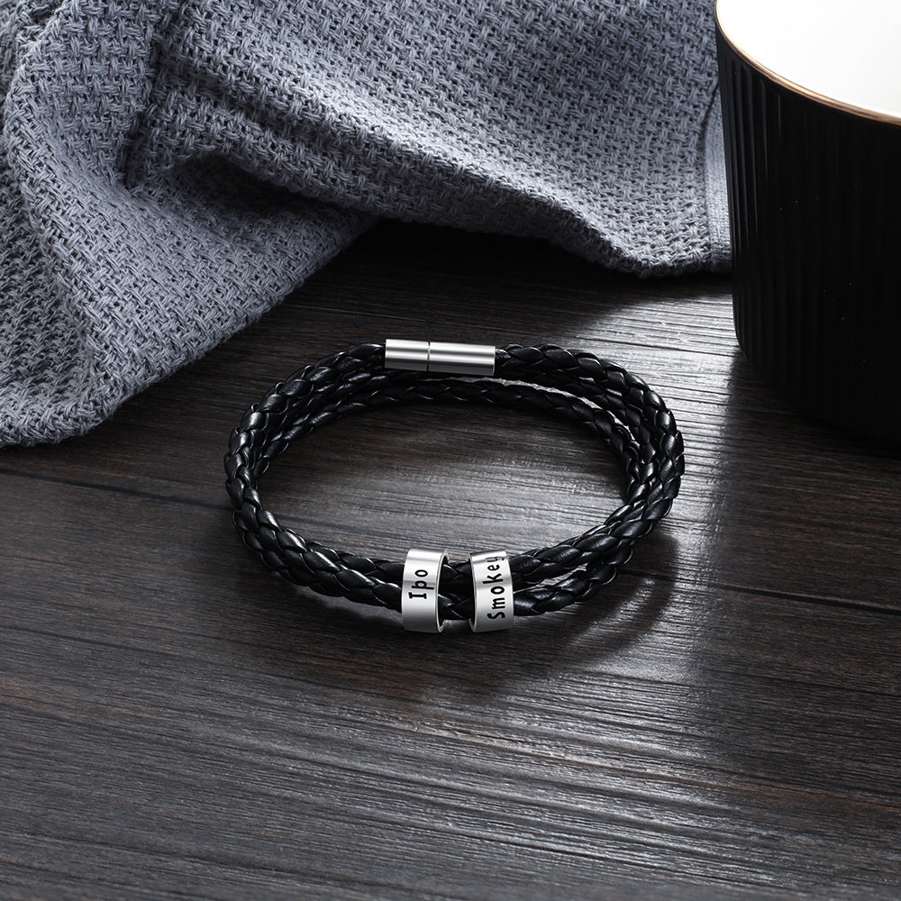 Personalized Braided Leather Name Bracelet for Men