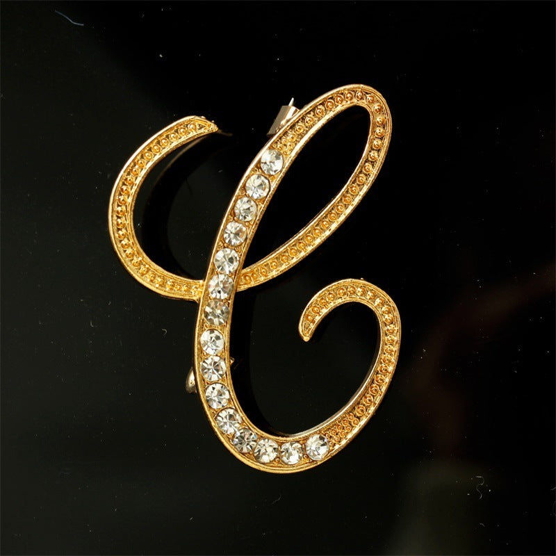 26 English Alphabet Brooch with Diamonds