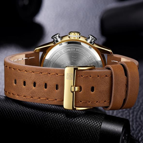 NAVIFORCE 9144 Men's Gold Sport LED Analog Digital Watch