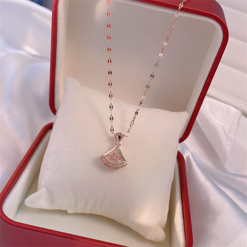 Titanium Steel Perfume Bottle Pendant Necklace - Trendy Zircon Charm