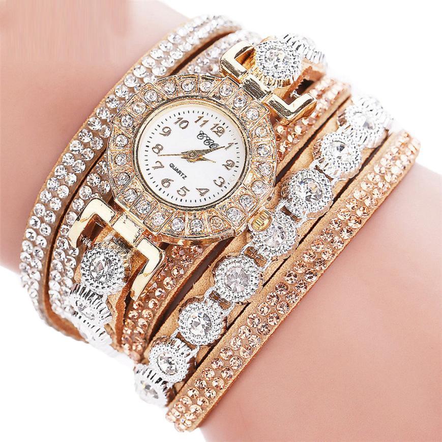 Fashionable Rhinestone PU Leather Bracelet Watch