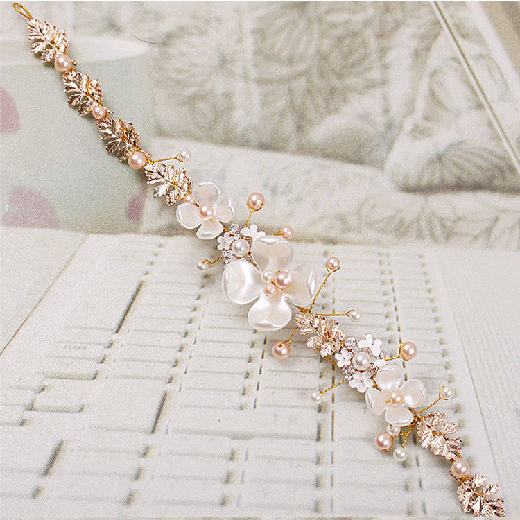 Luxurious Pearl and Ceramic Golden Hoop Wedding Headdress