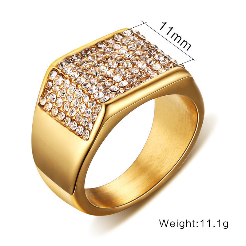 Men's Gold Stainless Steel Crystal Ring