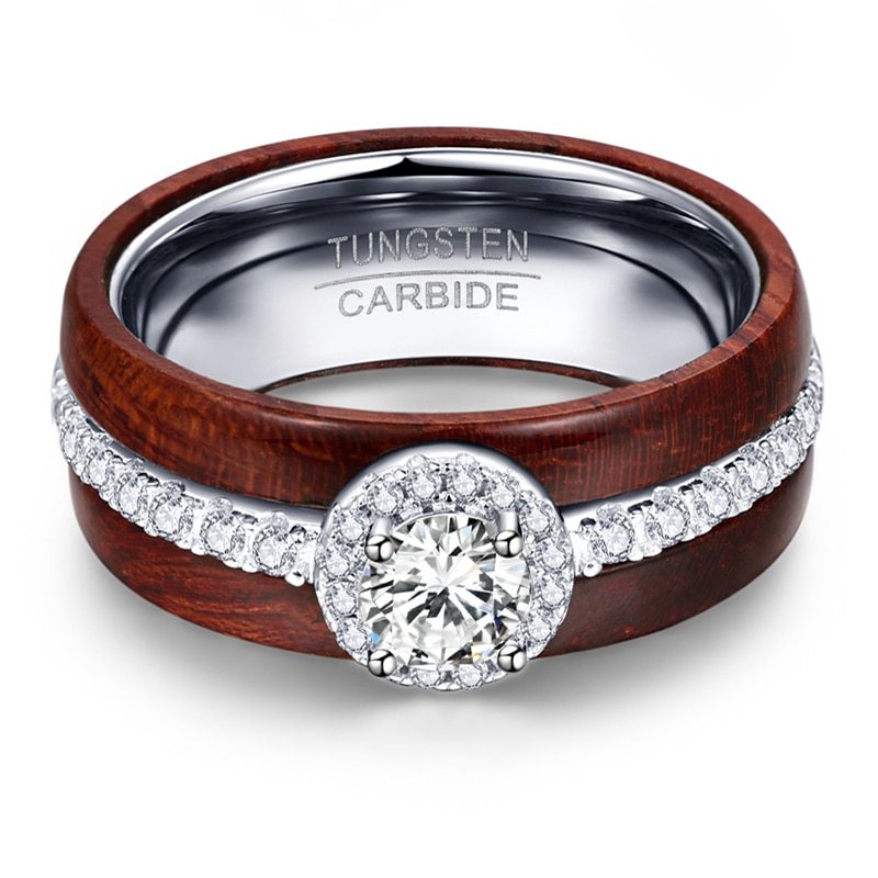 Wooden Ring with Silver and Zircon Inlay