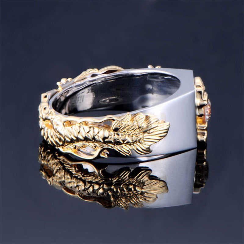 Men's Copper Dragon Zircon Punk Ring