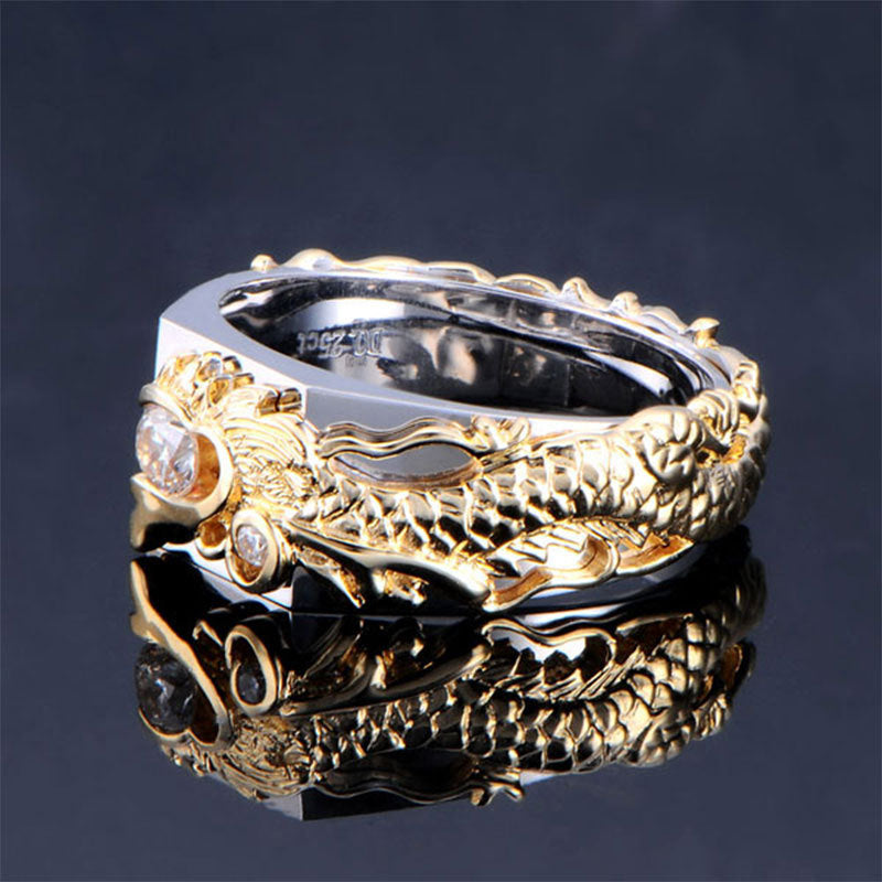 Men's Copper Dragon Zircon Punk Ring