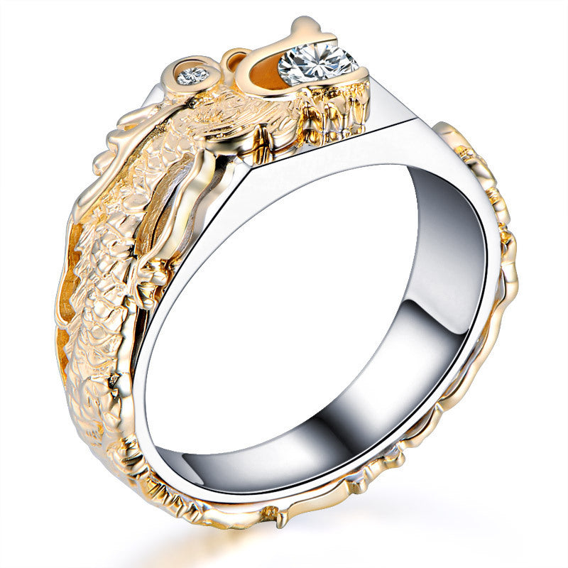 Men's Copper Dragon Zircon Punk Ring