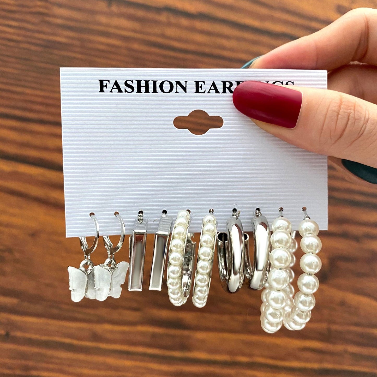 Elegant Butterfly, Pearl, & Silver Plated Earring Set