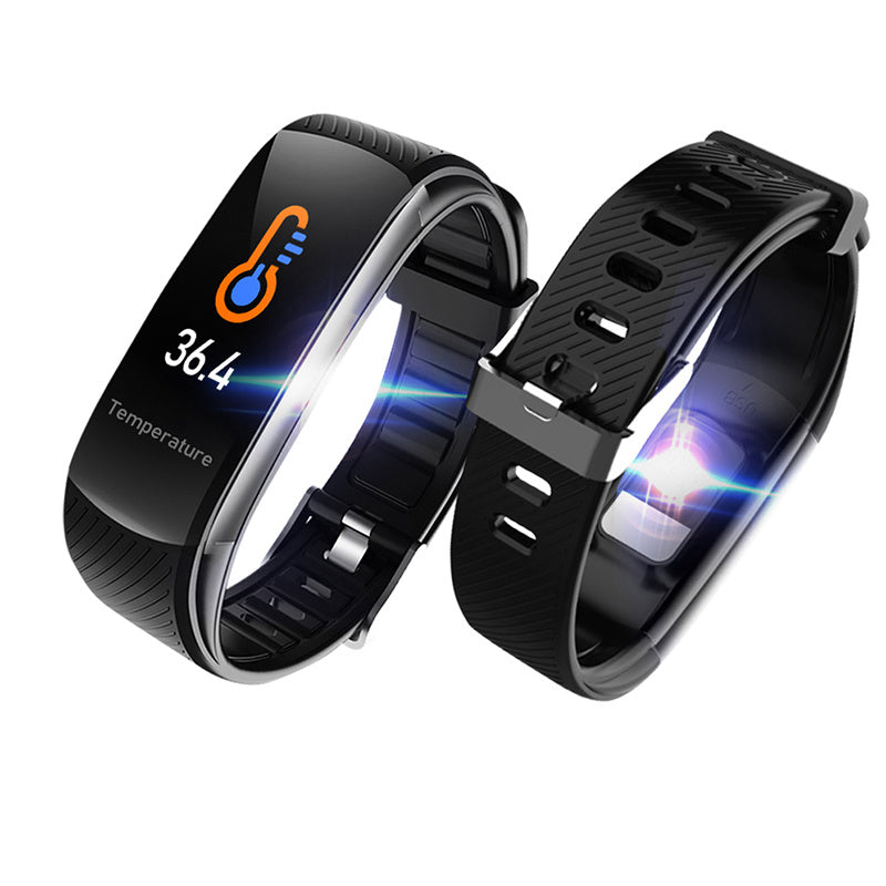 Black Multifunctional Smart Watch: Waterproof & Temperature Sensing